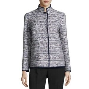 Lafayette 148 Blazer Women Large Snap Mandarin Collar Jacket Suit Career Tweed